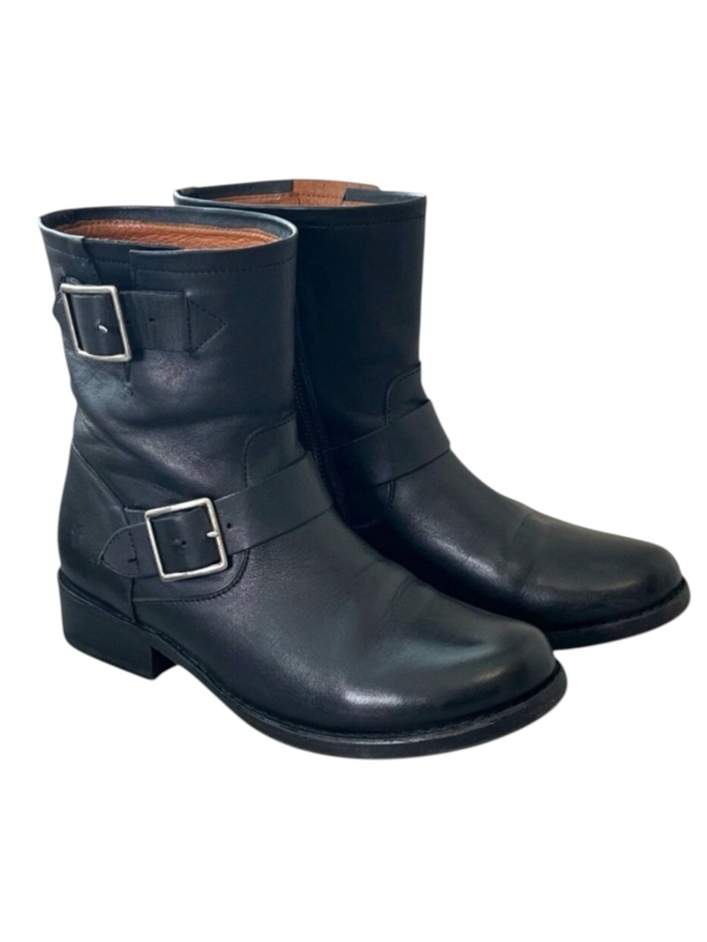 Frye Vicky Engineer Short Black Leather Buckle Boots Size 7.5 - Picture 2 of 10